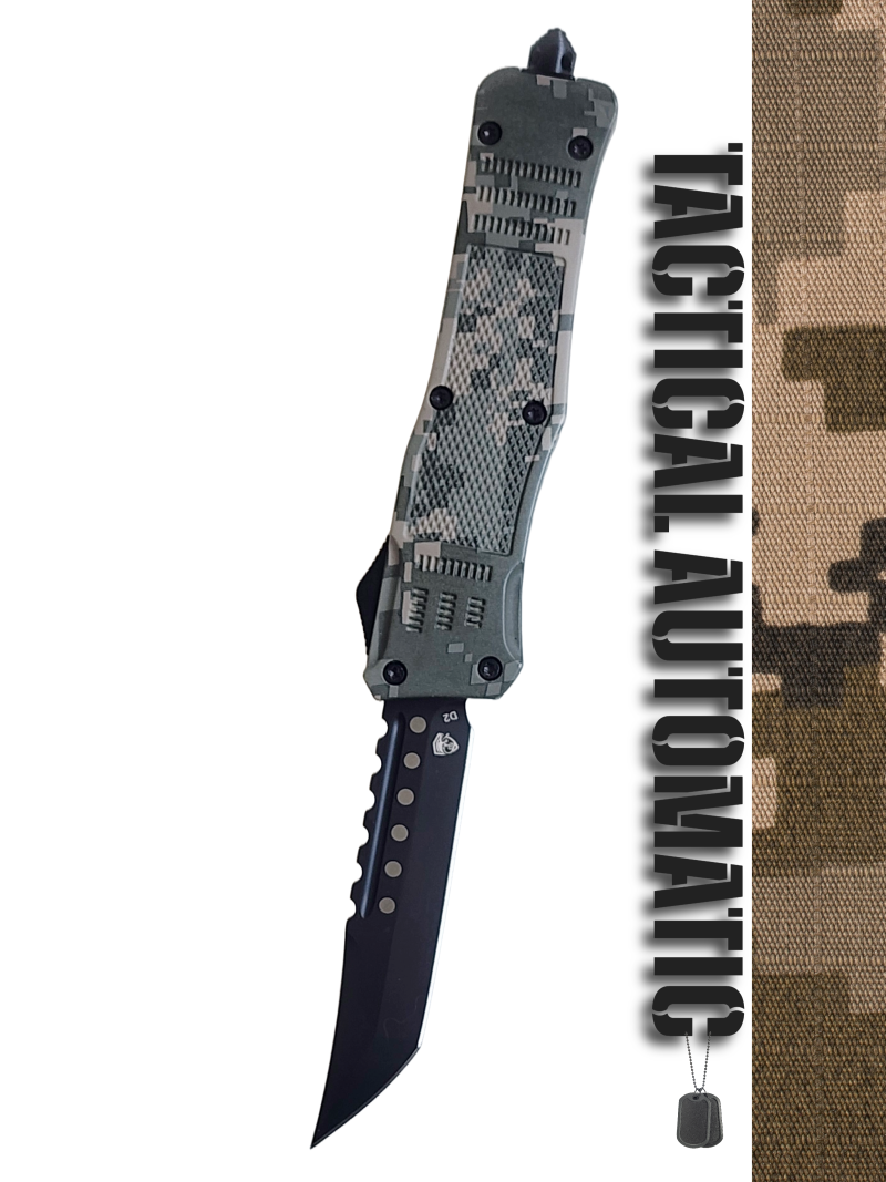 Elite OTF knife featuring ACU camo design, perfect for collectors and outdoor enthusiasts. Automatic knives for tactical use.