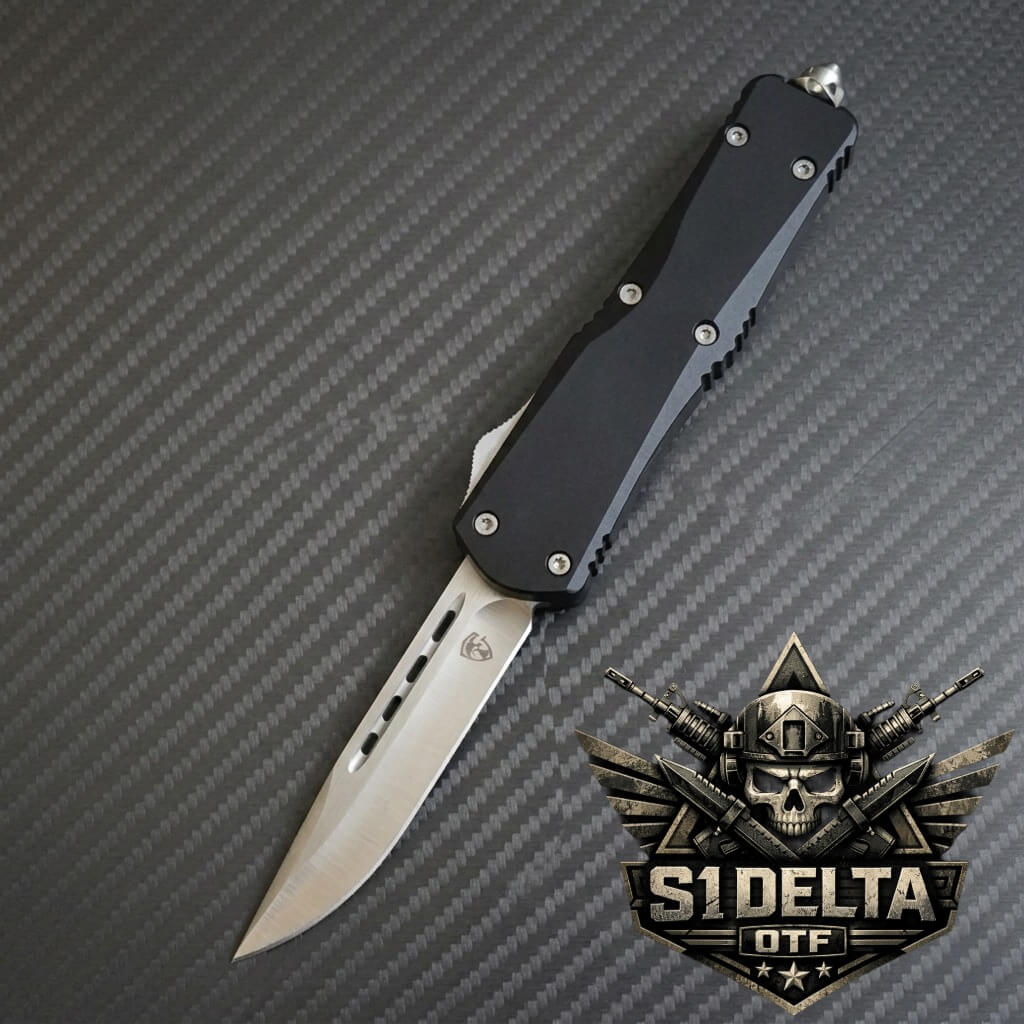 Venom S1 Delta OTF knife double action automatic with satin drop point blade and aluminum handle