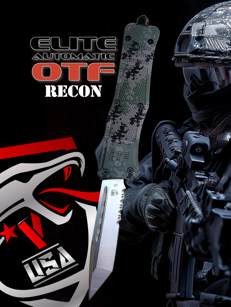 Force Recon Camo Styles showcased with OTF Knives used by Special Forces for tactical operations and outdoor activities.