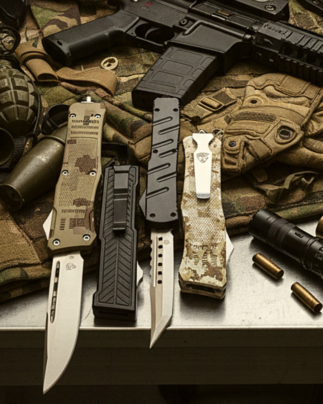 OTF knives collection featuring automatic out-the-front knives with tactical designs and fast double action deployment