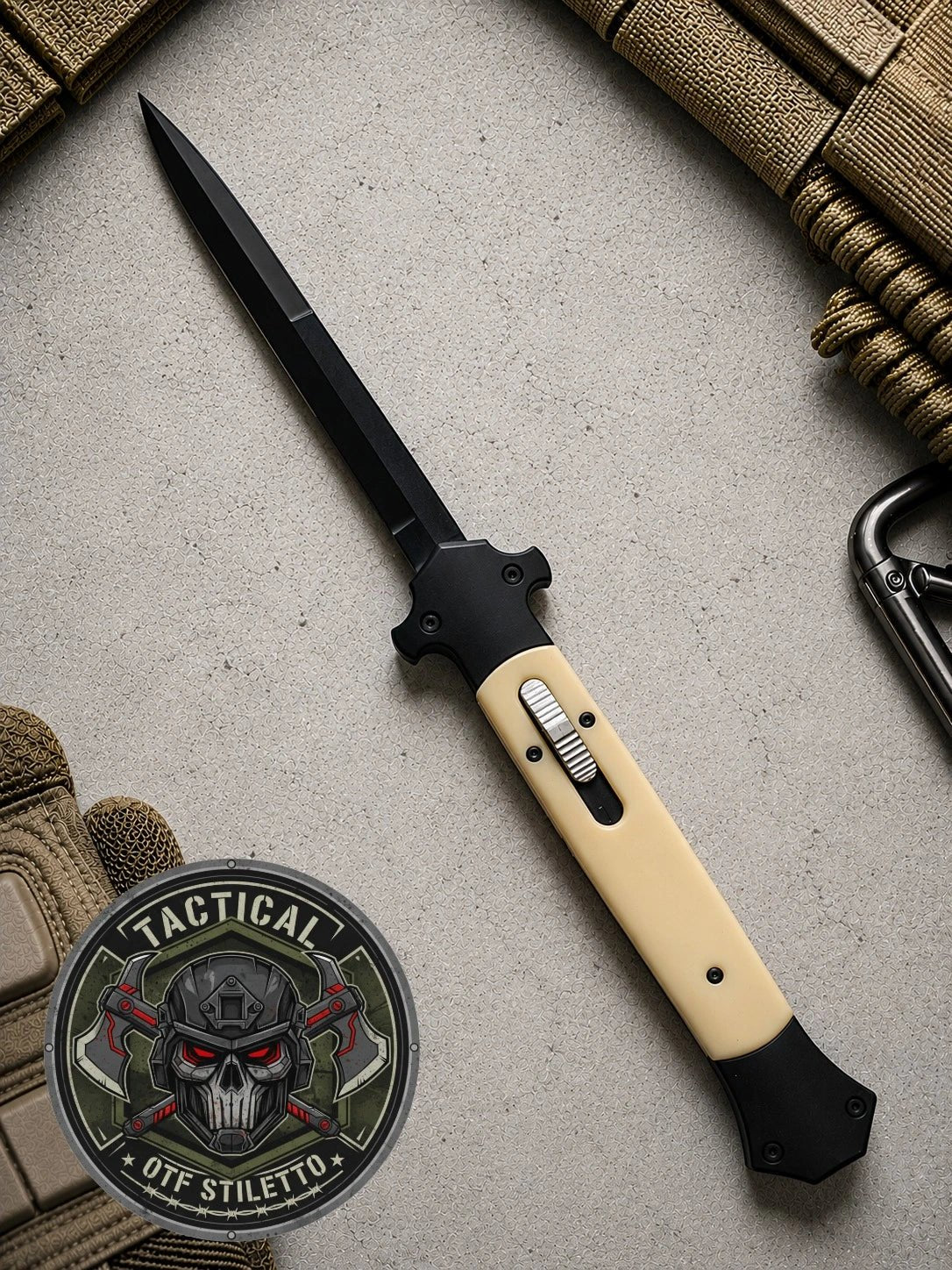 13" Tactical D/A Stiletto OTF Knife - White (Black Plain Bayonet)