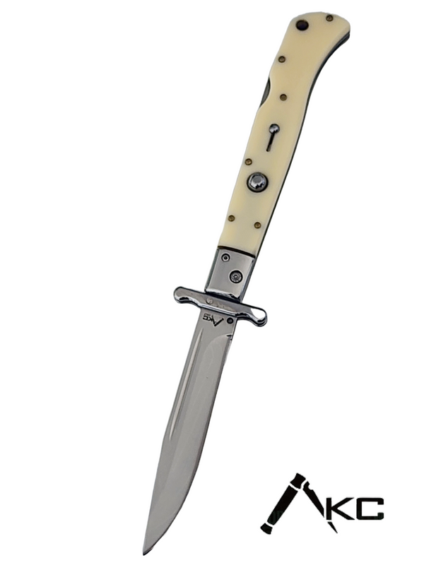 AKC 11" Italian Roma Swinguard Automatic Knife - Ivory (4.62" Polished)
