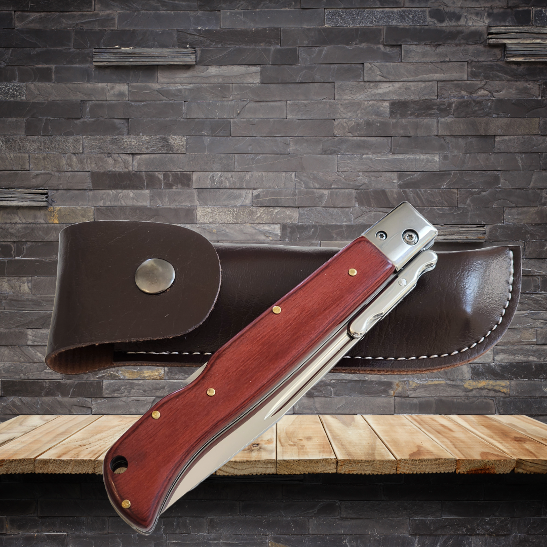 AKC 11" Italian Roma Swinguard Automatic Knife - Red Pakka Wood (4.62" Polished).