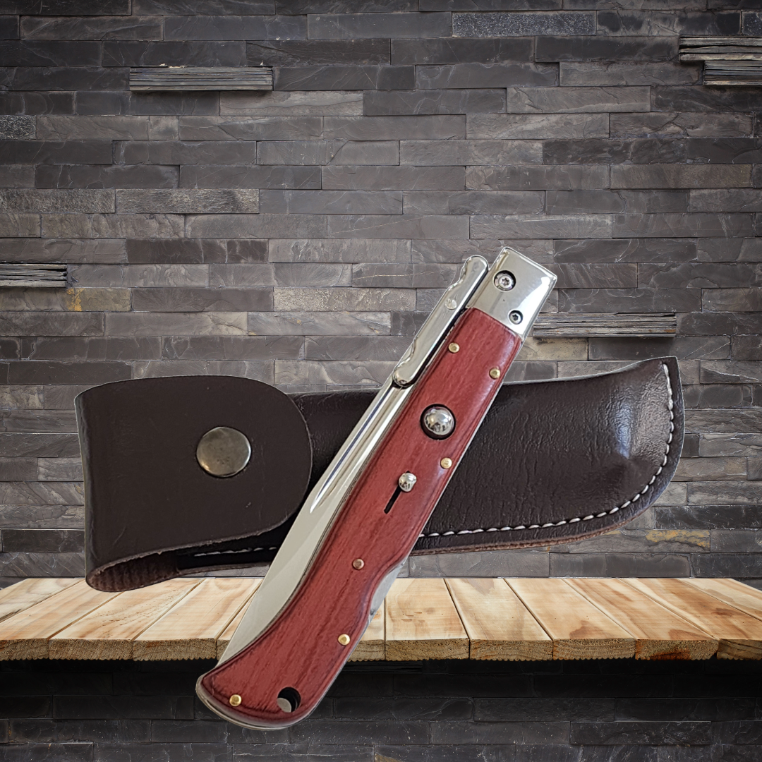 AKC 11" Italian Roma Swinguard Automatic Knife - Red Pakka Wood (4.62" Polished).
