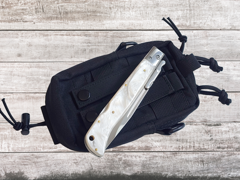 AKC 11" Italian Roma Swinguard Automatic Knife - White Pearlex (4.62" Polished).