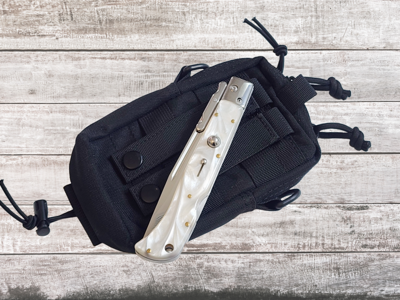 AKC 11" Italian Roma Swinguard Automatic Knife - White Pearlex (4.62" Polished).