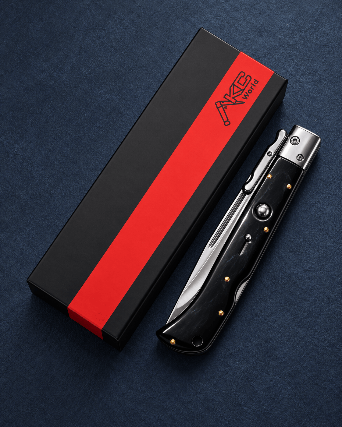 AKC 11 Roma Swinguard Automatic Knife – Black Handle, 4.62 Polished Drop Point Blade