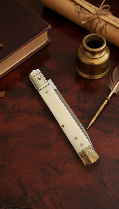 AKC 9" Italian Leverlock Knife - Ivory (Satin Plain)