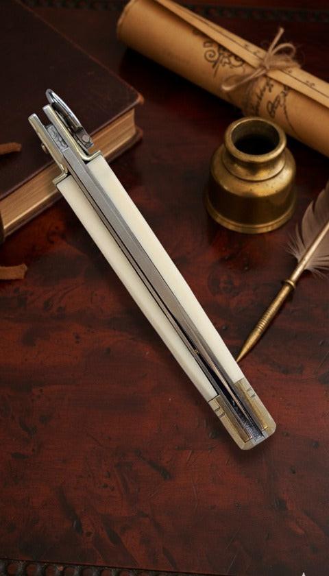 Italian Leverlock AKC 9 Knife with Ivory Satin Plain finish, high-quality craftsmanship