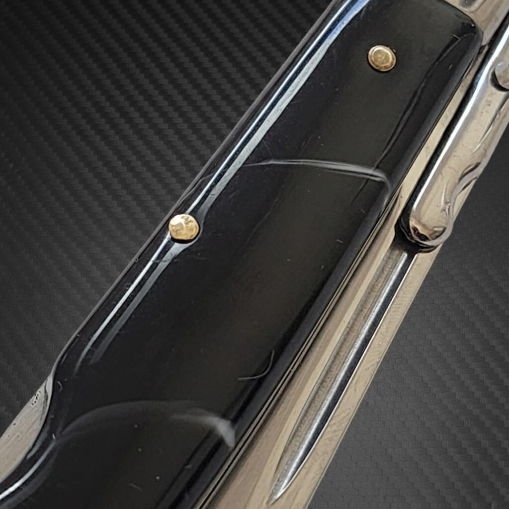 Italian Roma AKC 9 Swinguard Automatic knife in polished fractured onyx, perfect blend of style and functionality.