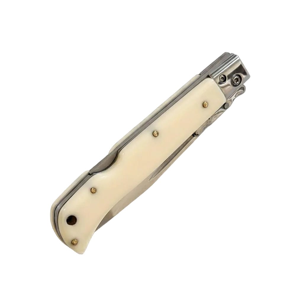 Elegant AKC 9-inch Italian Roma Swinguard Automatic Knife with Ivory Handle, 3.75 Polished Blade for Precision
