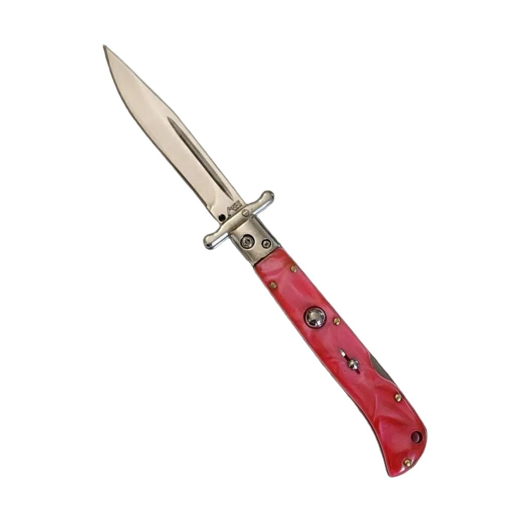 AKC Swinguard 9 Italian Roma Pink Pearl automatic knife polished finish