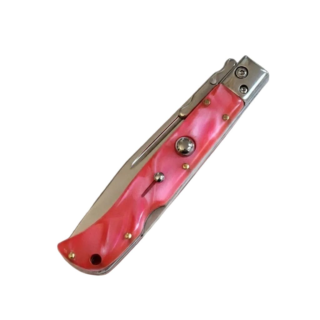 AKC Swinguard 9 Italian Roma Pink Pearl automatic knife polished finish