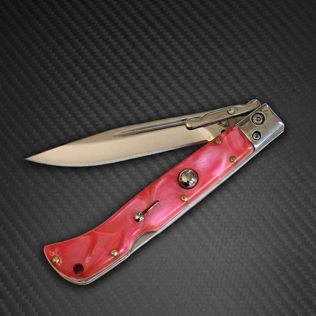 AKC 9" Italian Roma Swinguard Automatic- Pink Pearl (3.75" Polished)