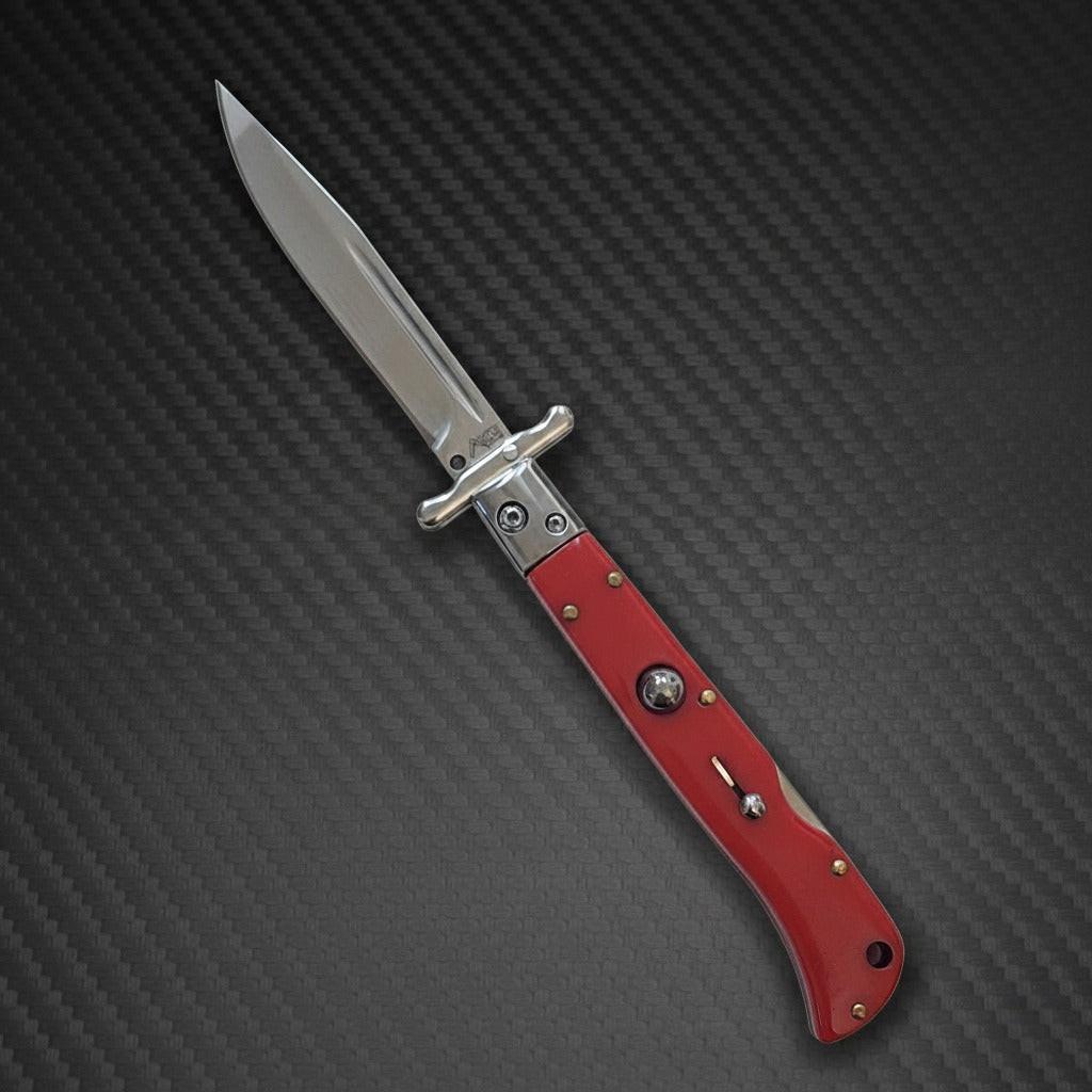 AKC 9 Italian Roma Swinguard Automatic Knife, Auto Knife with 3.75 Polished Red Handle