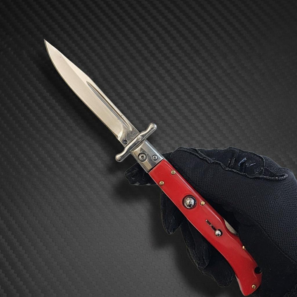 AKC 9 Italian Roma Swinguard Automatic Knife, Auto Knife with 3.75 Polished Red Handle