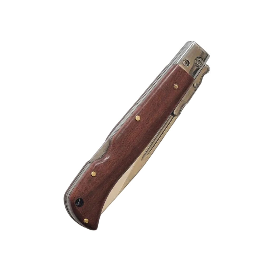 Premium Switchblade AKC 9 Italian Roma Swinguard Automatic knife with wood handle, polished 3.75-inch blade