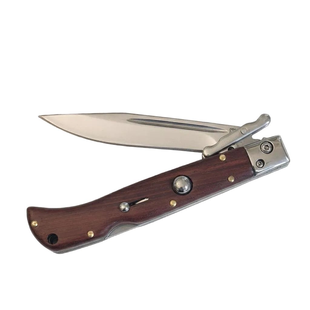 Premium Switchblade AKC 9 Italian Roma Swinguard Automatic knife with wood handle, polished 3.75-inch blade