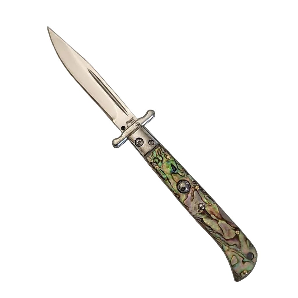 Premium Swinguard AKC Italian Roma 9 Automatic Knife with Abalone in Polished Finish