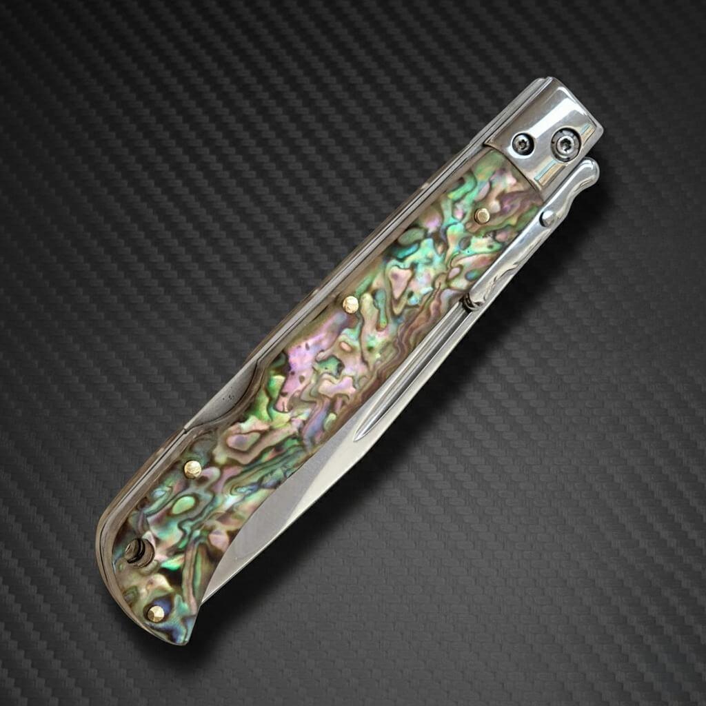 AKC 9" Italian Roma Swinguard Automatic Knife - Abalone (3.75" Polished)