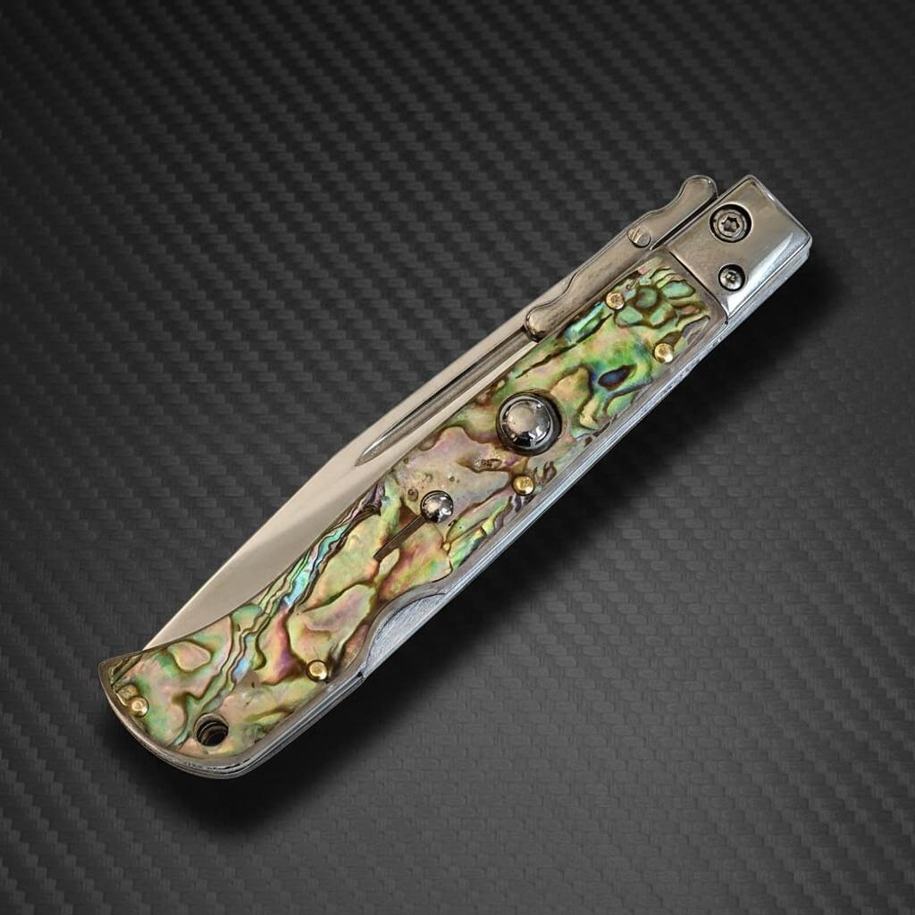 AKC 9" Italian Roma Swinguard Automatic Knife - Abalone (3.75" Polished)