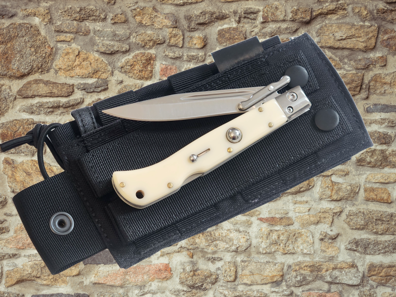 AKC 9" Italian Roma Swinguard Automatic Knife - Ivory (3.75" Polished).