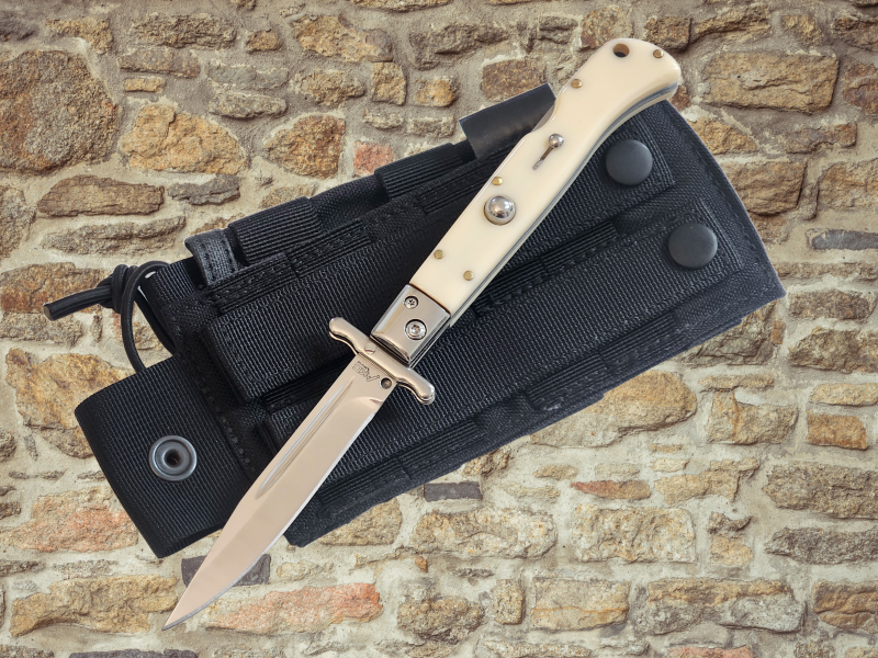 AKC 9" Italian Roma Swinguard Automatic Knife - Ivory (3.75" Polished).