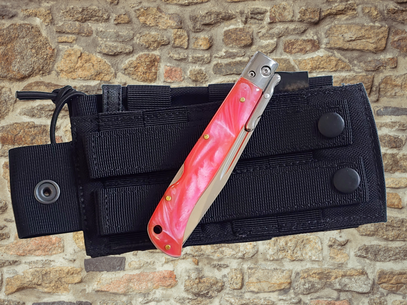 AKC 9" Italian Roma Swinguard Automatic Knife - Orange Pearl (3.75" Polished).