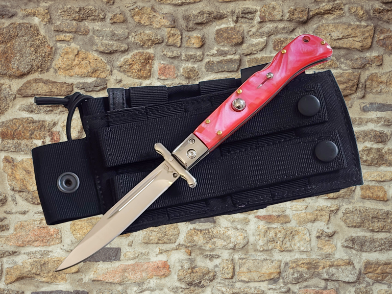 AKC 9" Italian Roma Swinguard Automatic Knife - Orange Pearl (3.75" Polished).
