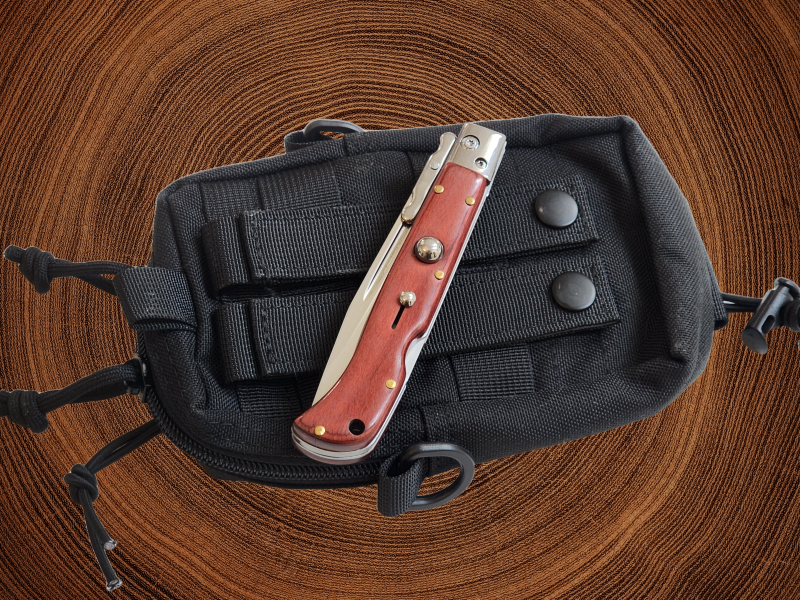 AKC 9" Italian Roma Swinguard Automatic Knife - Red Pakka Wood (3.75" Polished).