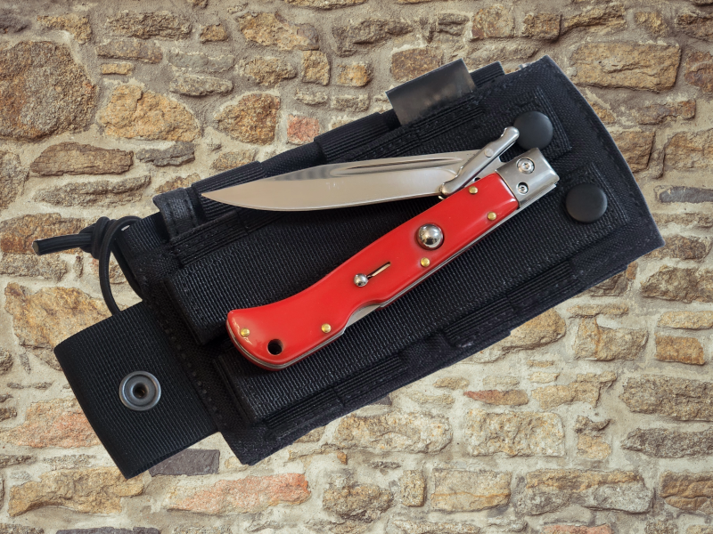 AKC 9" Italian Roma Swinguard Automatic Knife - Red (3.75" Polished).