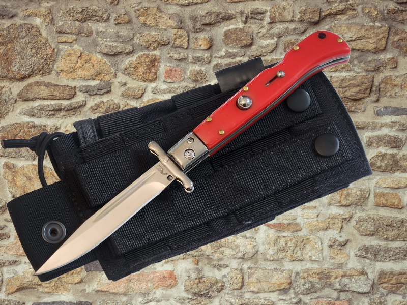 AKC 9" Italian Roma Swinguard Automatic Knife - Red (3.75" Polished).