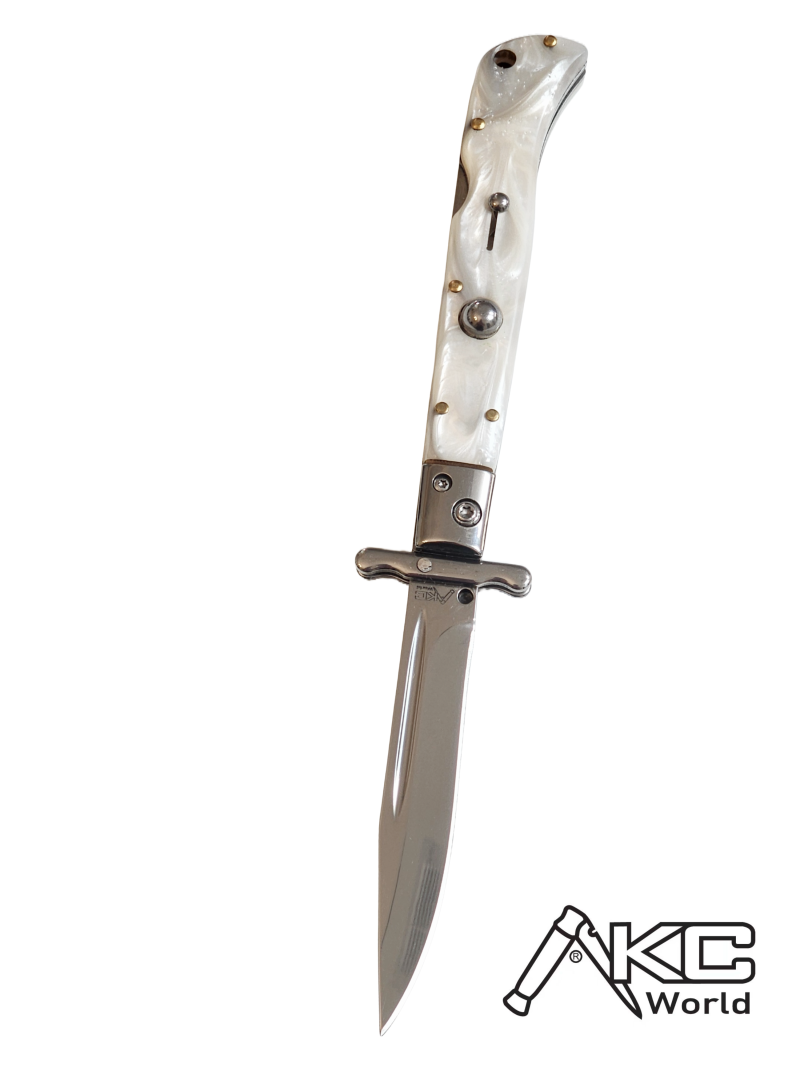 AKC 9" Italian Roma Swinguard Switchblade - White Pearl (3.75" Polished).