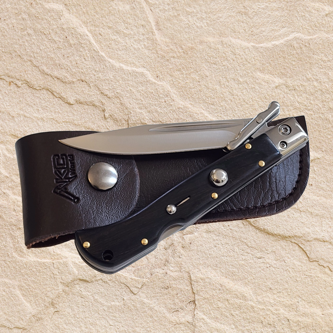 AKC 9" Italian Roma Swinguard Switchblade - Ebony (3.75" Polished).