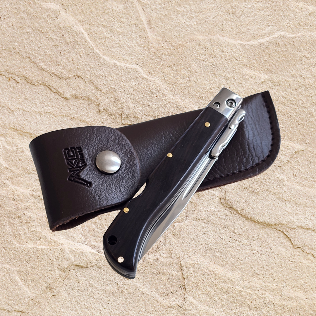 AKC 9" Italian Roma Swinguard Switchblade - Ebony (3.75" Polished).