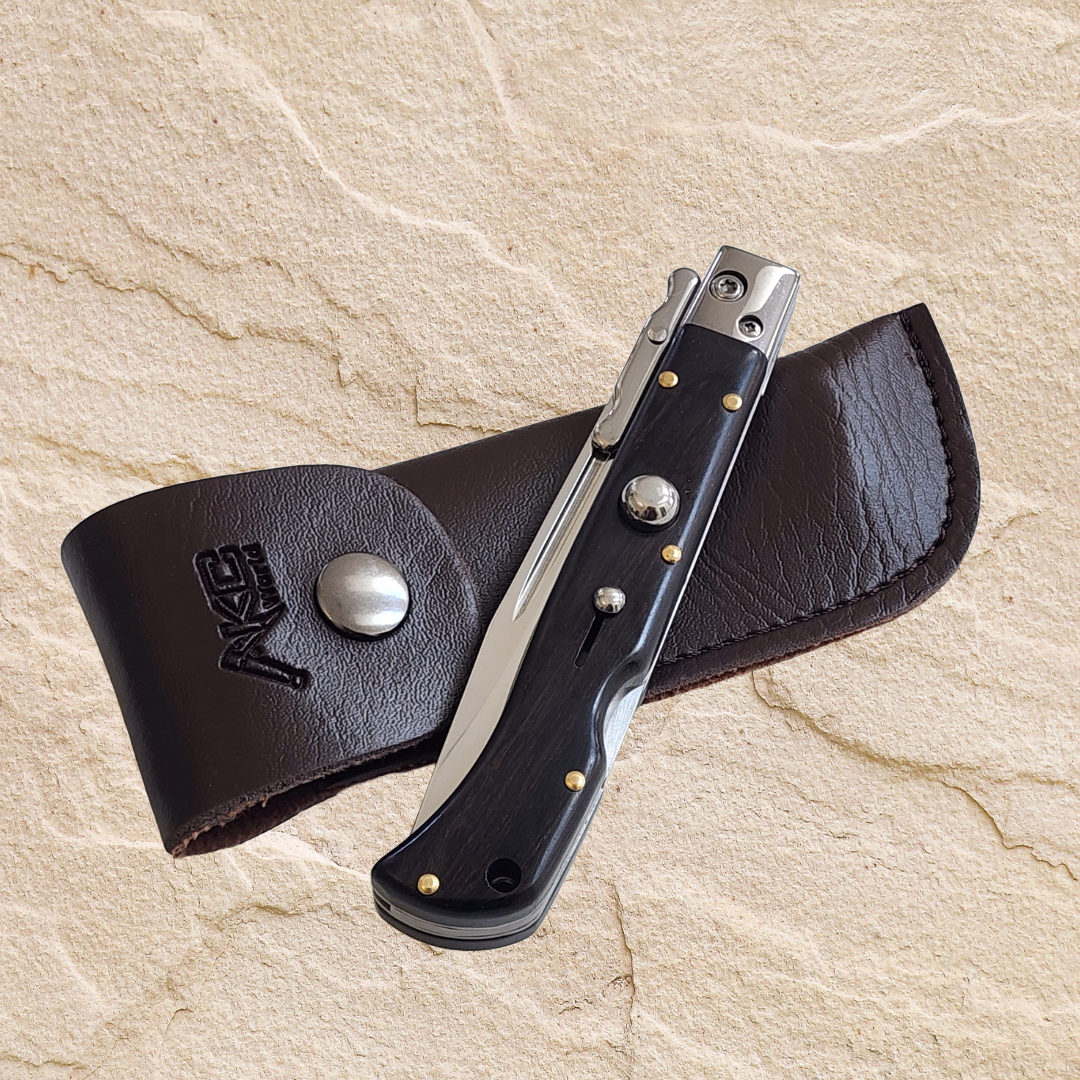 AKC 9" Italian Roma Swinguard Switchblade - Ebony (3.75" Polished).