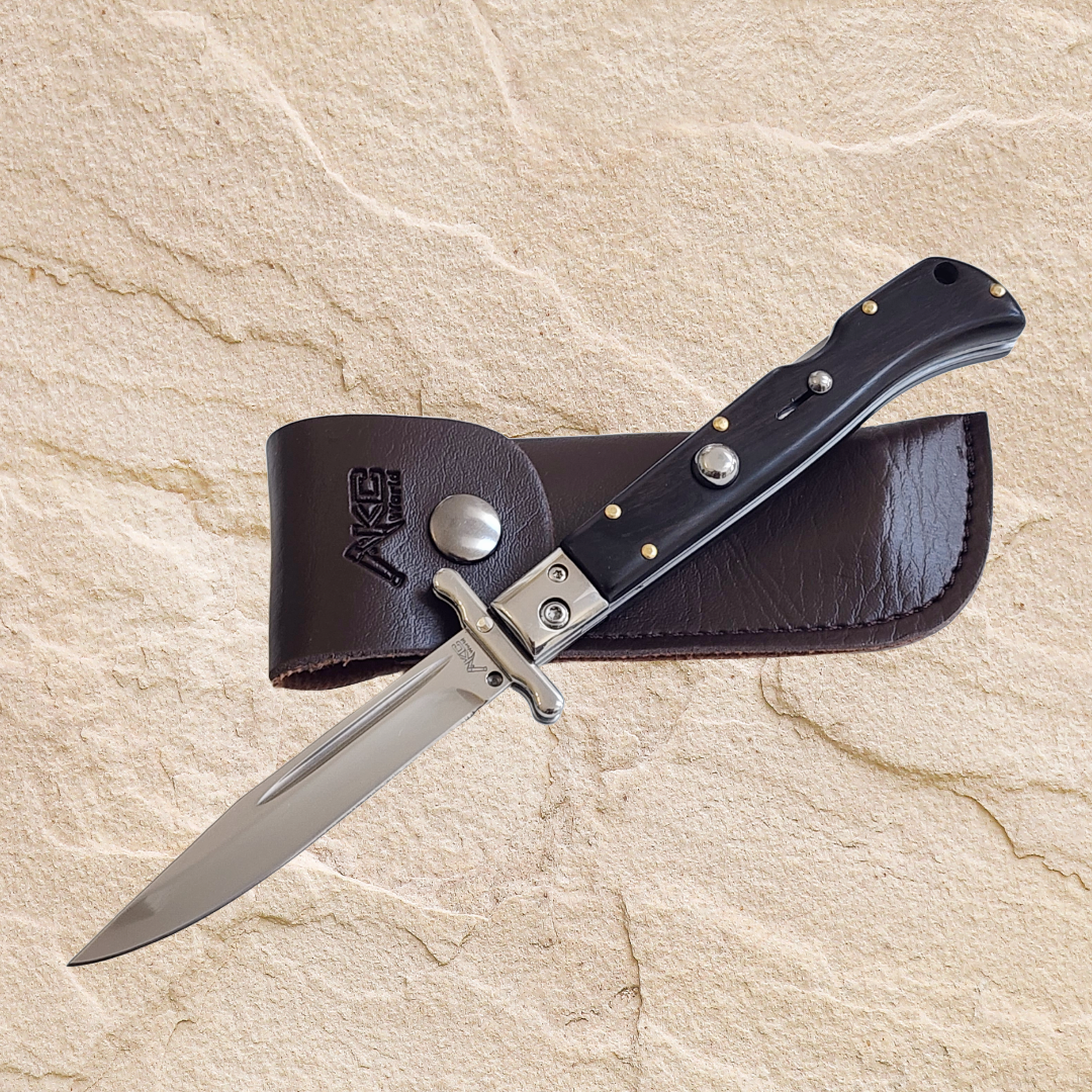 AKC 9" Italian Roma Swinguard Switchblade - Ebony (3.75" Polished).