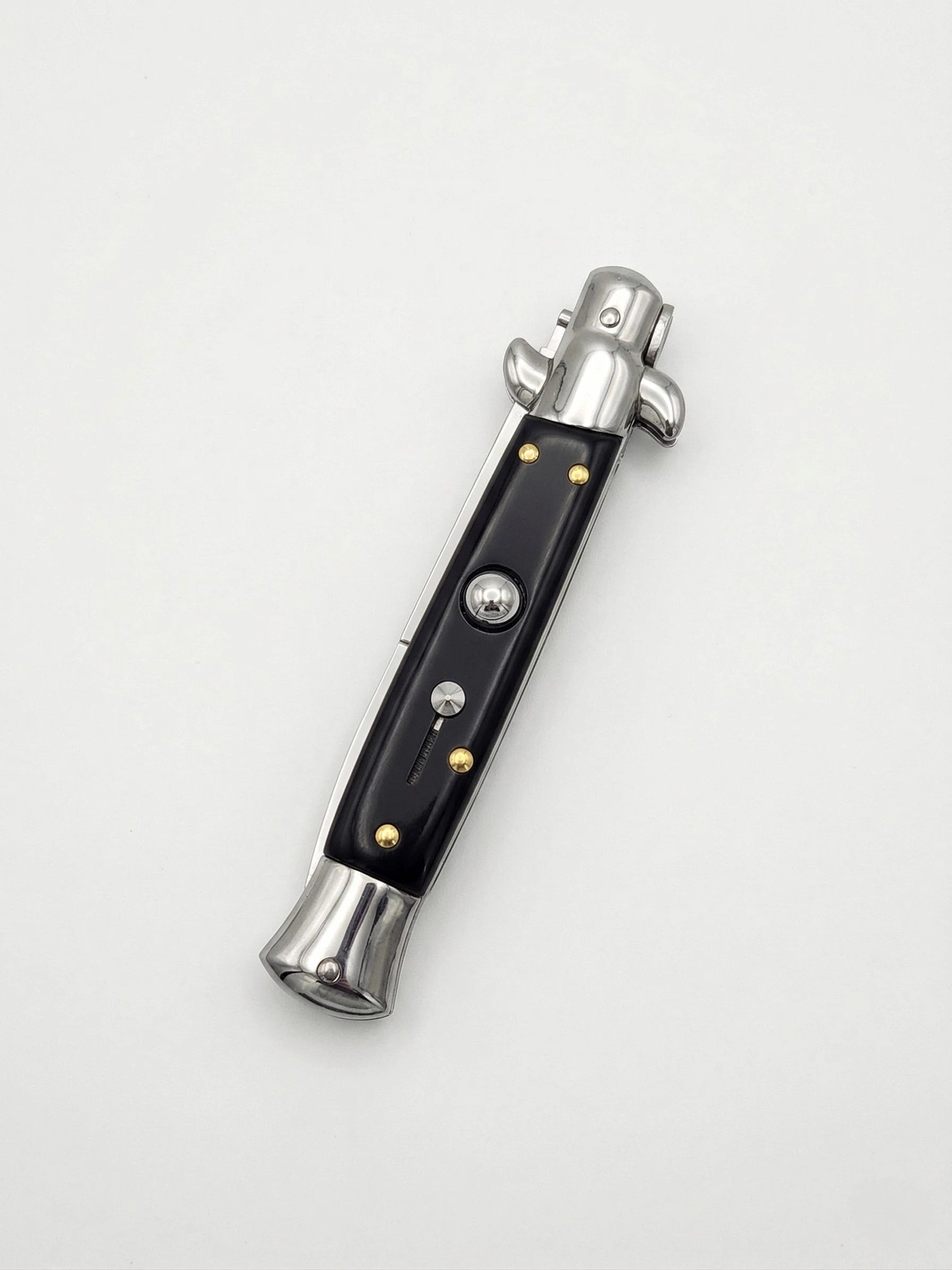 Classic Stiletto Switchblade Knife with Black Handle and Polished Bayonet