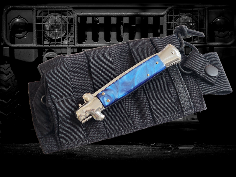 AKC 9" Italian Stiletto Blue Pearl Automatic Knife - (3.75" Bayonet).