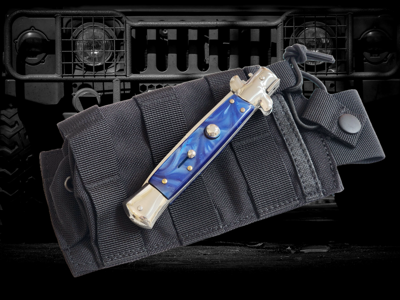 AKC 9" Italian Stiletto Blue Pearl Automatic Knife - (3.75" Bayonet).