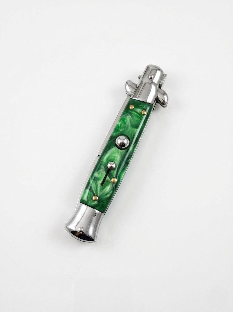 AKC 9" Italian Stiletto Green Pearl Automatic Knife - (3.75" Bayonet)