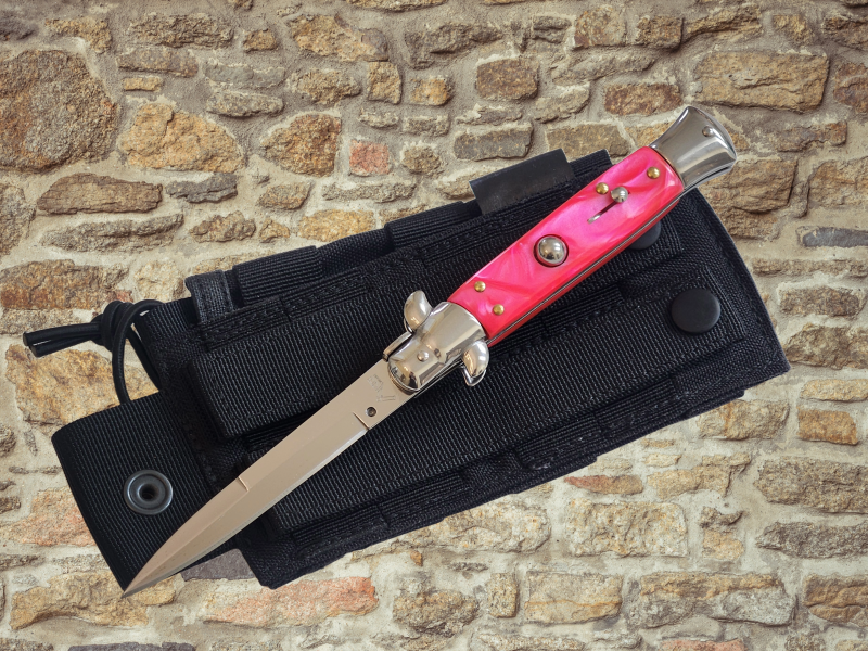 AKC 9" Italian Stiletto Orange Pearl Automatic Knife - (3.75" Bayonet).
