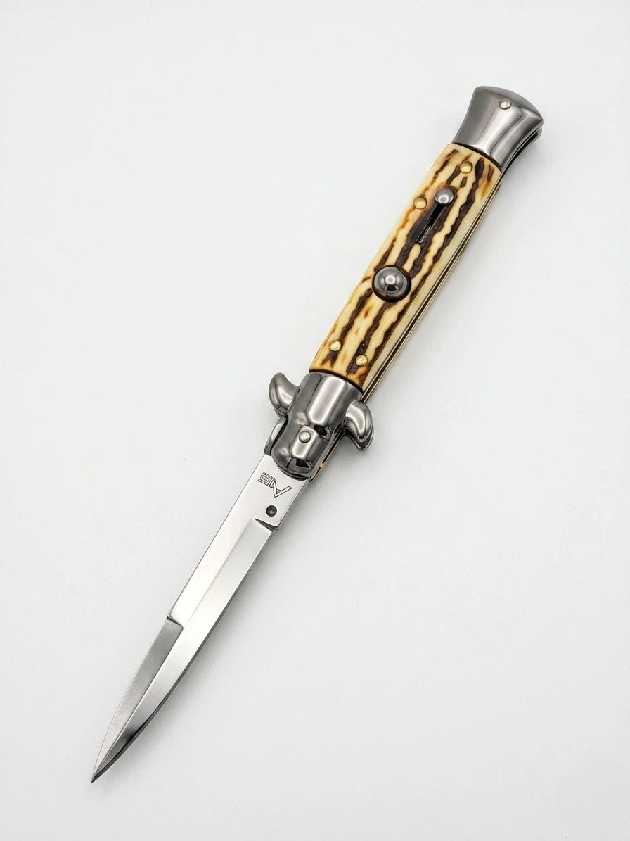AKC 9 Italian Stiletto Sim Stag Automatic Knife - (3.75 Bayonet)