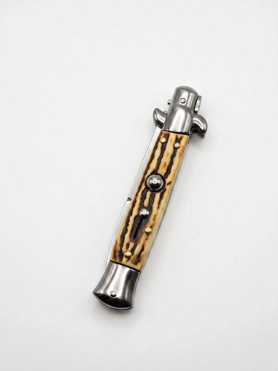 AKC 9 Italian Stiletto Sim Stag Automatic Knife - (3.75 Bayonet)
