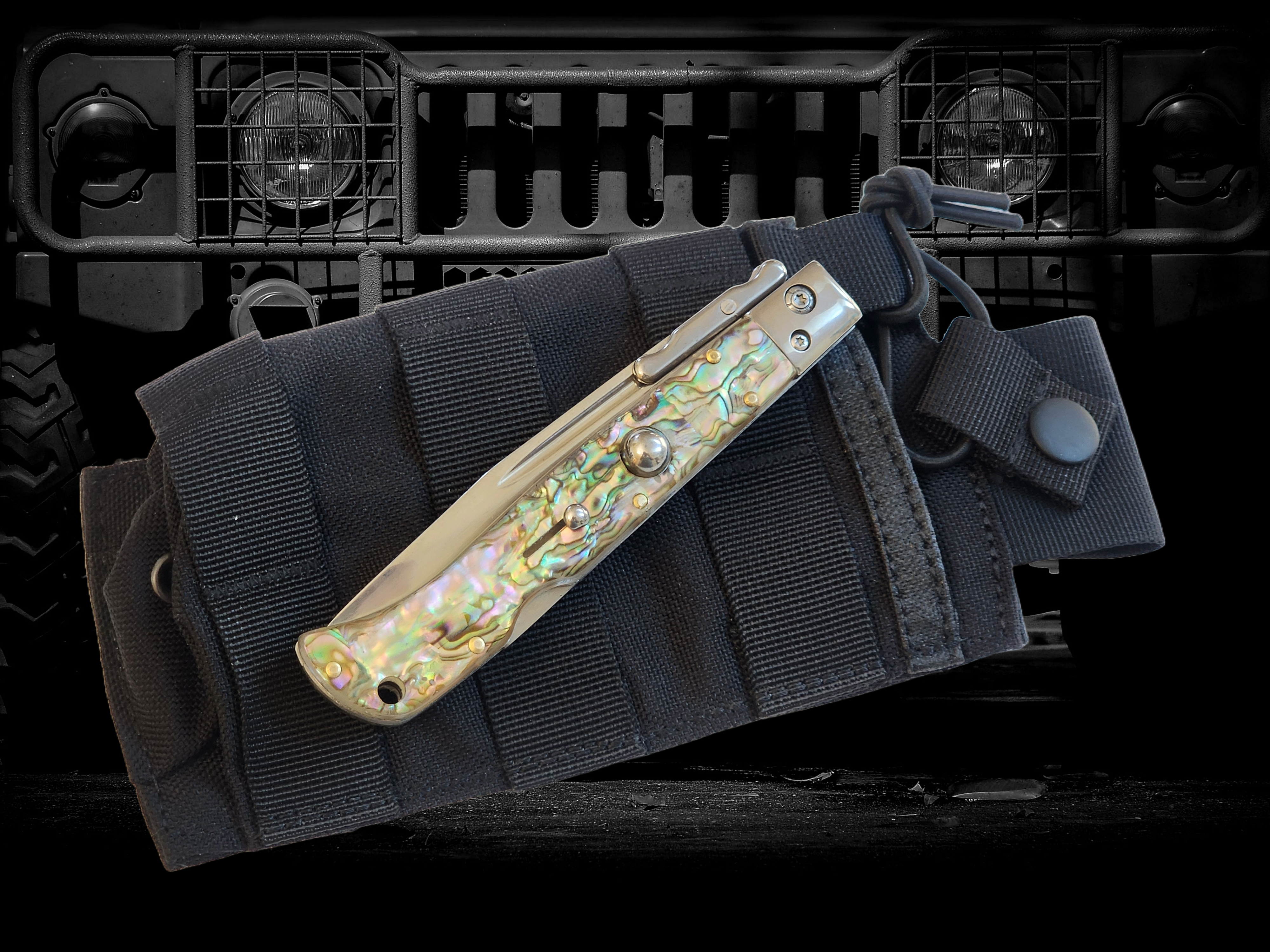 AKC 9" Italian Roma Swinguard Automatic Knife - Abalone (3.75" Polished).