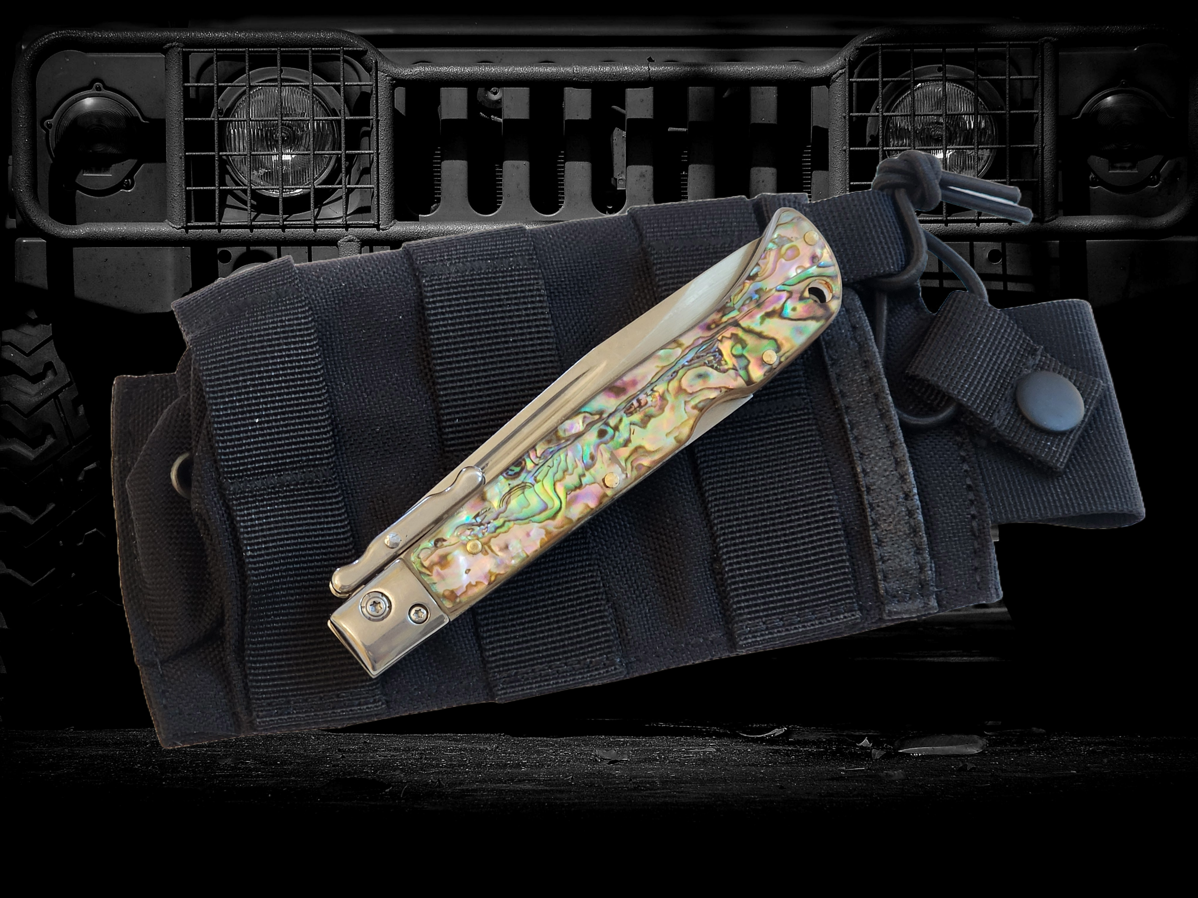 AKC 9" Italian Roma Swinguard Automatic Knife - Abalone (3.75" Polished).