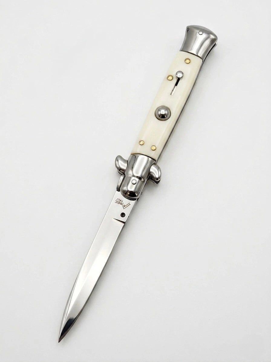 AKC 9 Italian Stiletto White Ivory Automatic Knife - (3.75 Bayonet)