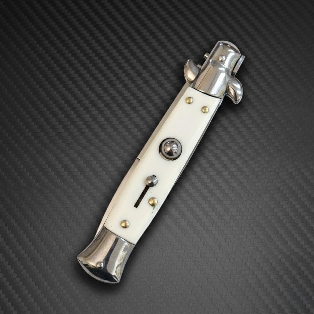 AKC 9" Italian Stiletto White Ivory Automatic Knife - (3.75" Bayonet)