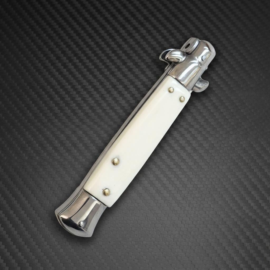 AKC 9" Italian Stiletto White Ivory Automatic Knife - (3.75" Bayonet)