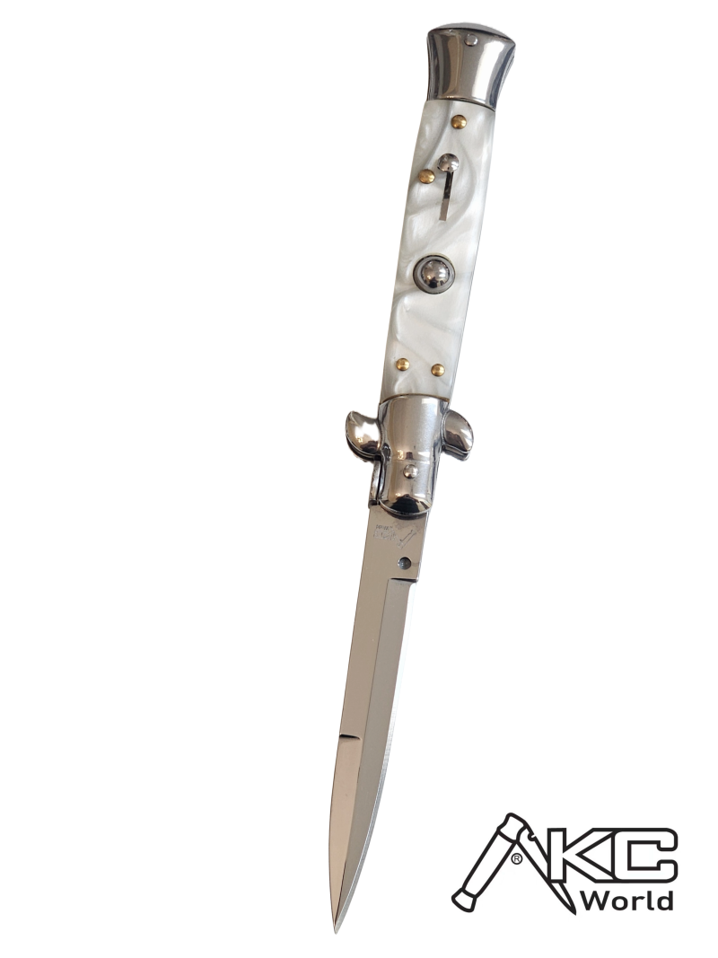 AKC 9" Italian Stiletto White Pearl Automatic Knife - (3.75" Bayonet).